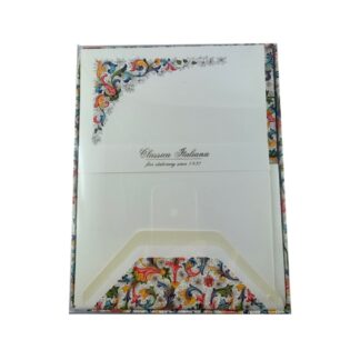 SCATOLA CONTENENTE 10 FOGLI DI CARTA DA LETTERA  E 10 E BUSTE CON CLASSICO DECORO FIORENTINO ROSSO