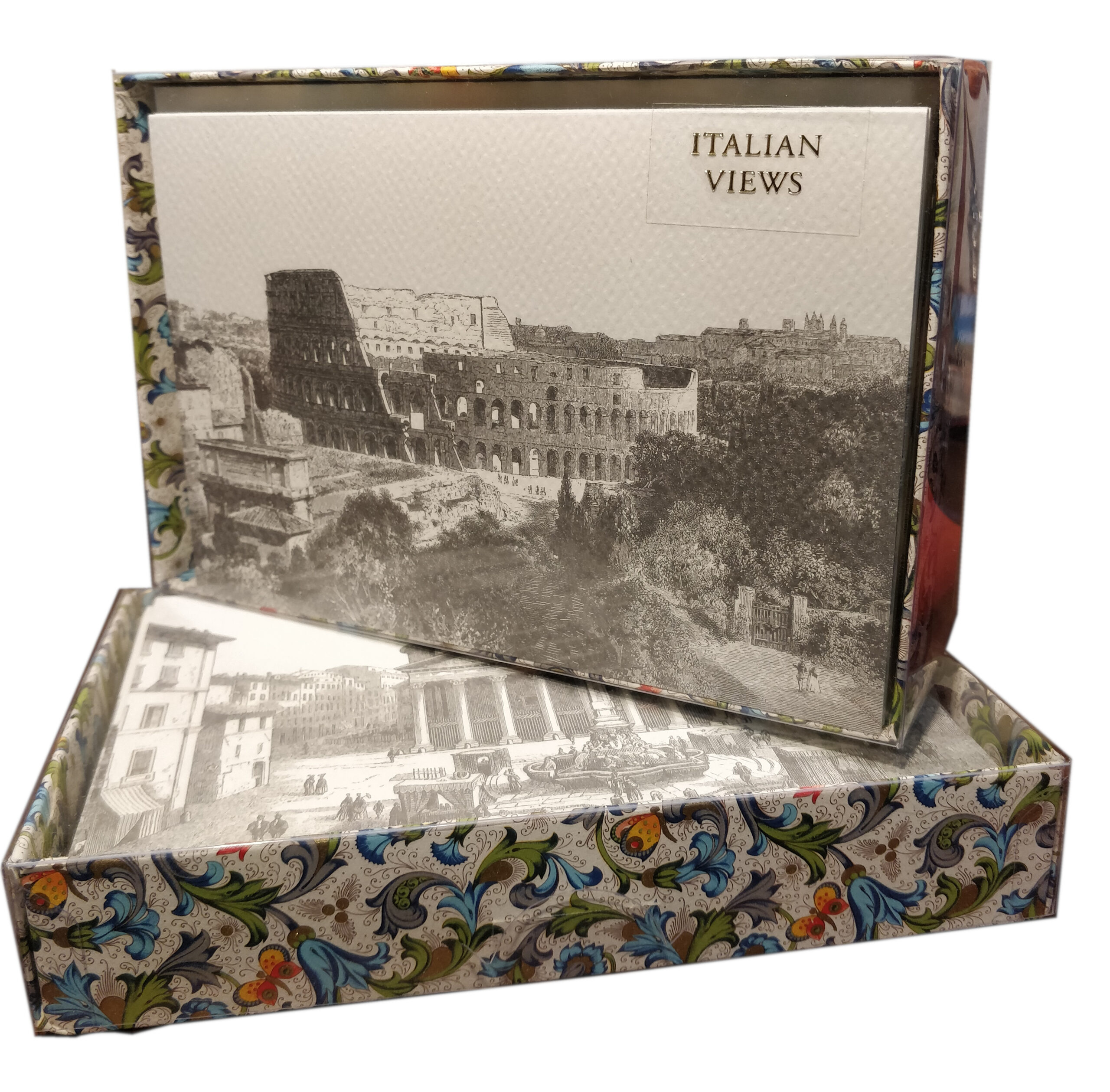SCATOLA CONTENENTE 10 BIGLIETTI DOPPI E BUSTE CON VEDUTE DI ROMA