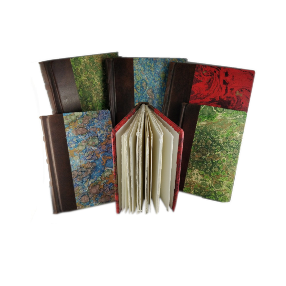 QUADERNO "RAFFAELLO" in Carta Marmorizzata e Pelle, interno in Carta di Amalfi fatta a mano